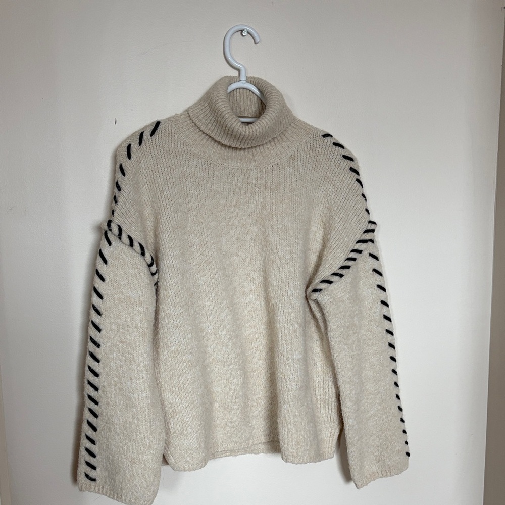 LARA Cream and Black Turtleneck Sweater